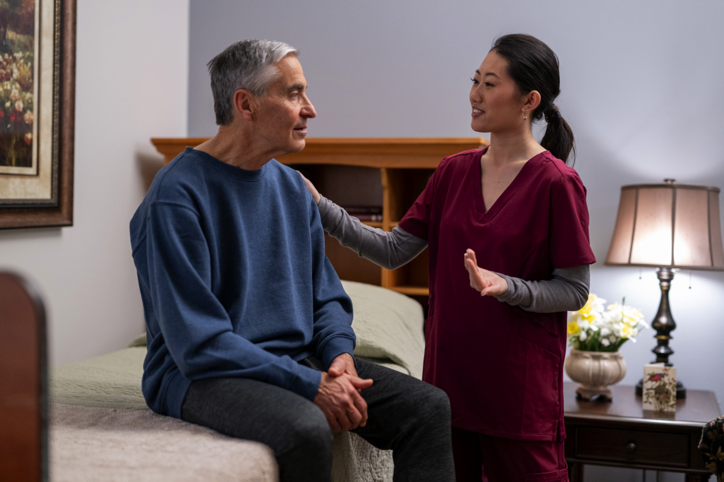 A nurse caring for a resident