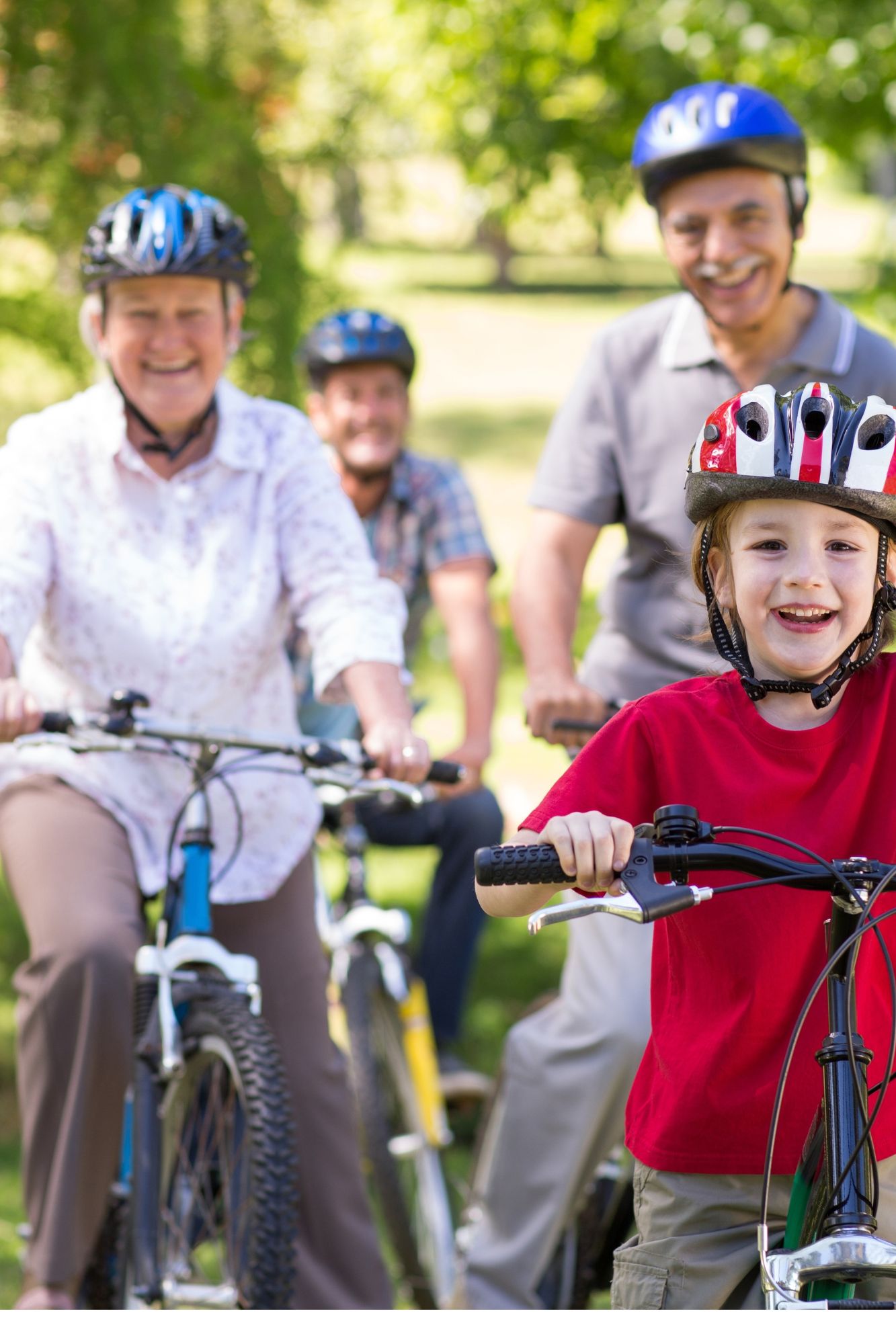 Family riding bikes. 